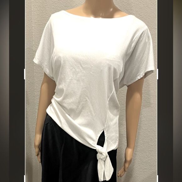 Nwt Rebecca Minkoff off white colored shimmery blouse w/ tie front. - Picture 1 of 5